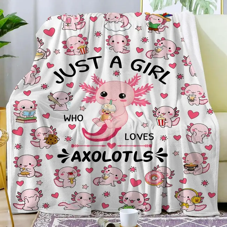 Axolotl Blanket Axolotl Themed Gifts Just A Girl Who Loves Axolotls Blanket Soft Cozy Flannel Throw Blankets Gifts For Girls Kids Women Adults 50"x40",Mother's Day, Birthday Gifts, Gift For Kids