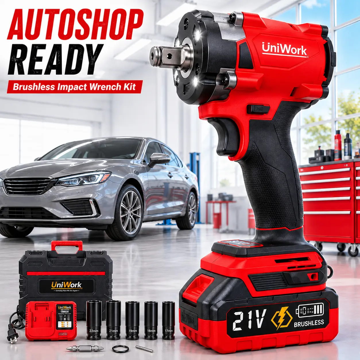 21V Cordless Auto Impact Wrench Driver Tool Kit,Brushless Electric Power Wrench Sockets Set Advanced Design with 1/2 Inch and 1/4 Inch Dual Drive Chuck, DIY Socket Tool Set for Professional Auto Car Repair Tire Removal & CVT Maintenance