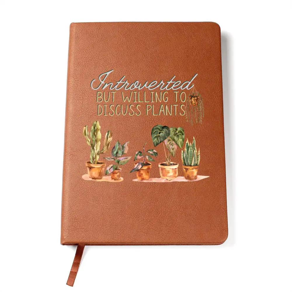 Custom Vegan Leather Notebook with Custom Printed Design, Boho Plants Theme, Ribbon Bookmark, 100 Sheets – Ideal for Introverted Plant Lovers, Birthdays, Holidays; Join the Laughter Cultivators Office Stationery