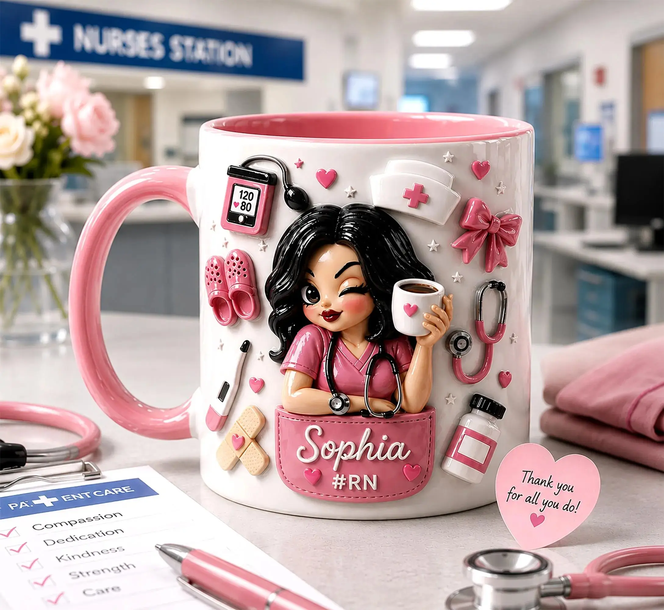 Custom RN Nurse Faux 3D Effect Mug, Cute Nurse Gift for Her, Nurse Appreciation Gift, Personalized Nurse Mug, New Nurse Gift, Graduation RN BSN Gift