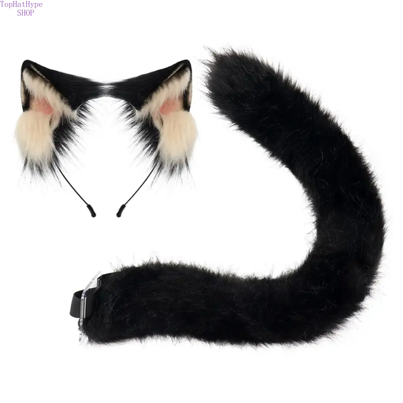 Black Cat Cosplay Props Set - Cute Realistic Plush Headband with Fluffy Tail for Halloween, Party & Anime Conventions, Party Accessory, Themed Headwear