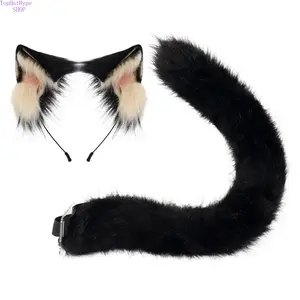 Realistic Siamese-Black Cat Ears Headband with Plush Furry Tail, Cute Kitten Cosplay Costume Accessories, Party Supplies for Halloween, Anime Conventions
