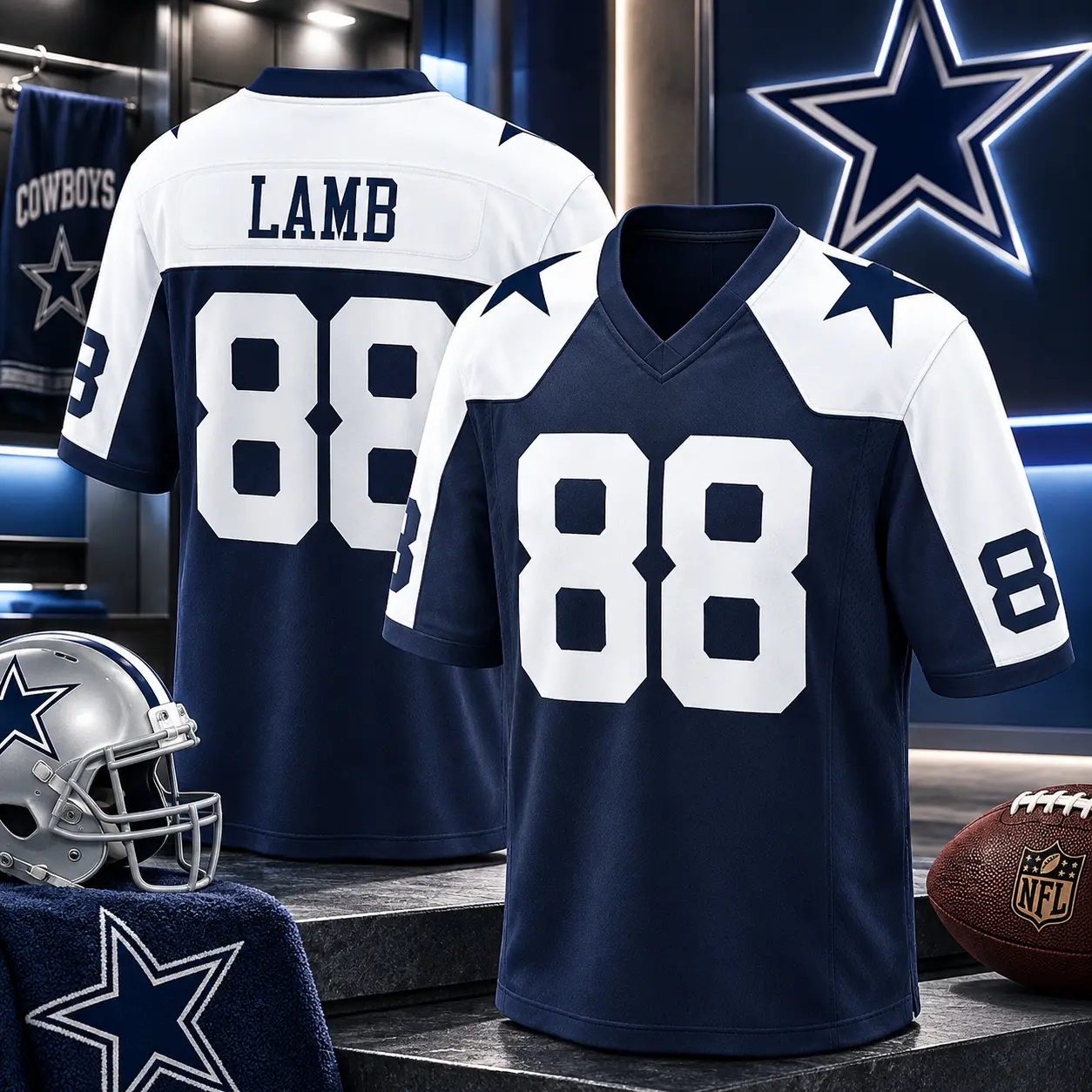 Lamb #88 Inspired Football Jersey, Dallas Navy Blue Player Style Game Jersey, American Football Fan Shirt, Unisex Sports Apparel, Game Day Streetwear Outfit, Gift for Football Fans