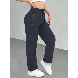 Women's Straight-Leg s Fitness Pants, Casual Outerwear Long Pants, Thin Breathable Contrast Color Zipper Pocket Design, Versatile for Multiple Scenarios