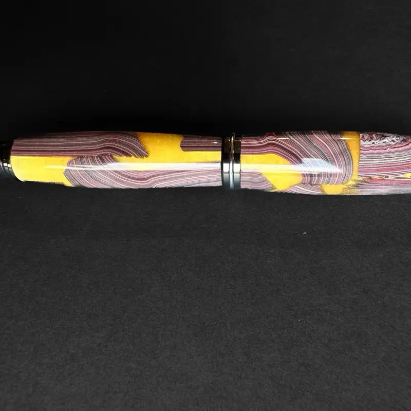 C8 Corvette Fordite Rollerball Pen - Yellow Resin Cast, Dark Gunmetal Hardware, 90g Premium Fordite, One of a Kind, $225, Collector's Piece