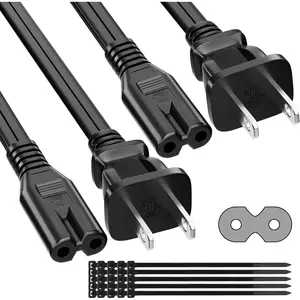 2 Prong Power Cord 2 FT (2-Pack), Non-Polarized AC Power Replacement Supply Cable, 7A, 125V, ETL Compatible with PS5/PS4 Samsung LG TCL Sony Roku TV, Xbox, Laptop, Printer, C7 to 1-15P, with 25 Ties