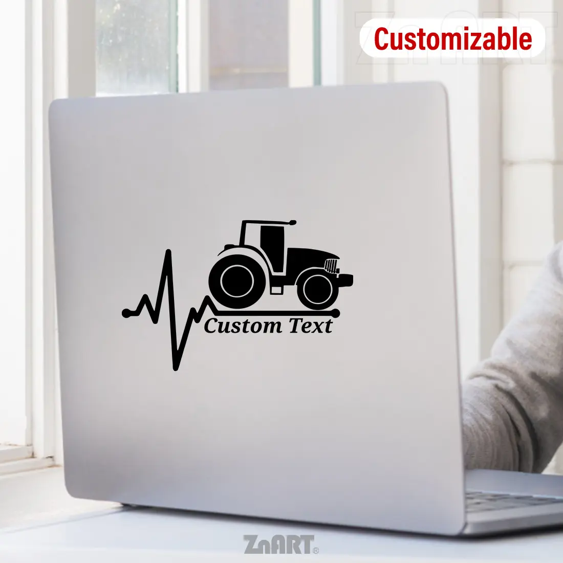 1PC Cool Minimalist Personalized Farm Machinery Custom Sticker For Cars, Stationery, Bags Tractor Heartbeat Wave Customizable Decor With Black-White Minimalist Line Texture In Daily Use Shows Love For Farm Machinery-Themed Personalized Style