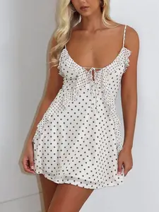 Polka Dot Ruffle Mini Dress Women Sexy Occasion Wear Club Party Dress Outfit Summer Dress
