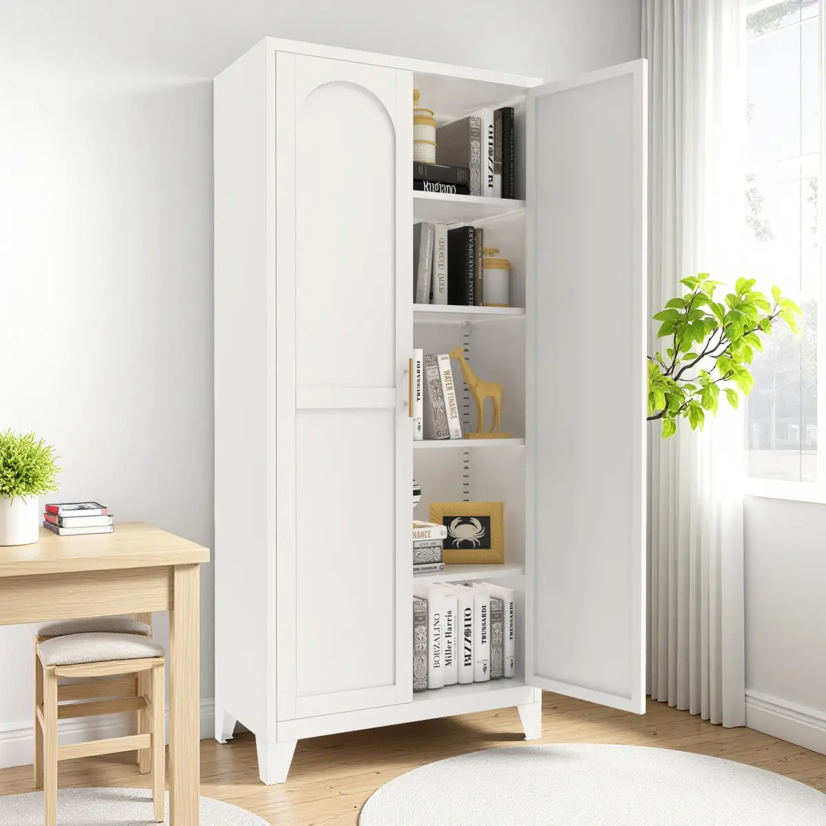 Modern Metal Storage Cabinet - Freestanding Modern Vertical Indoor Cupboard, 61"/71" Height, White/Black, 2 Stylish Doors, Adjustable Shelves, 25+ kg Capacity, Requires Setup, Stainless Steel Construction, for Bedroom,Living Room, Modern Vertical Cabinet,