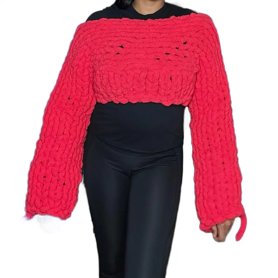 Small/Medium  Cropped chunky Long Sleeve sweater