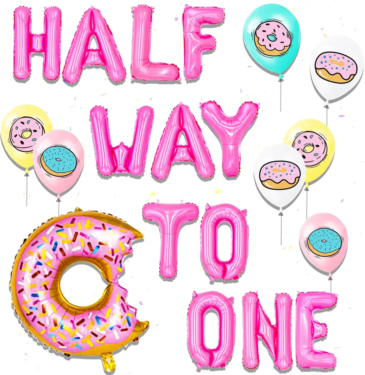 12 Pink Donut Half-Birthday Balloons for Children's Birthday Party