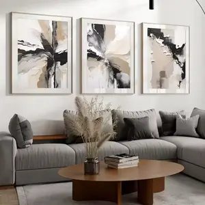 3 Pieces/set of Optional Wooden Frame, Geometric Abstract Art Modern Minimalist Design Black Neutral Beige Canvas Painting, Living Room Wall Art Poster Prints, Picture Home Decor Cuadros Modern Home Decoration