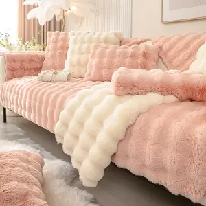 Plush Wave Pattern Sofa Cushion, Warm Soft Pet-Friendly, Easy Clean Home Decor, Ideal for Living Room and Bedroom, Winter Season