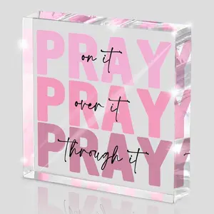 Summervibes,Pink Acrylic Christian Plaque, Inspirational Bible Quote Sign, Faith Gift with Acrylic Plaque Decor for Home Office Desk, Room & Small Space Use, Home Office Decor