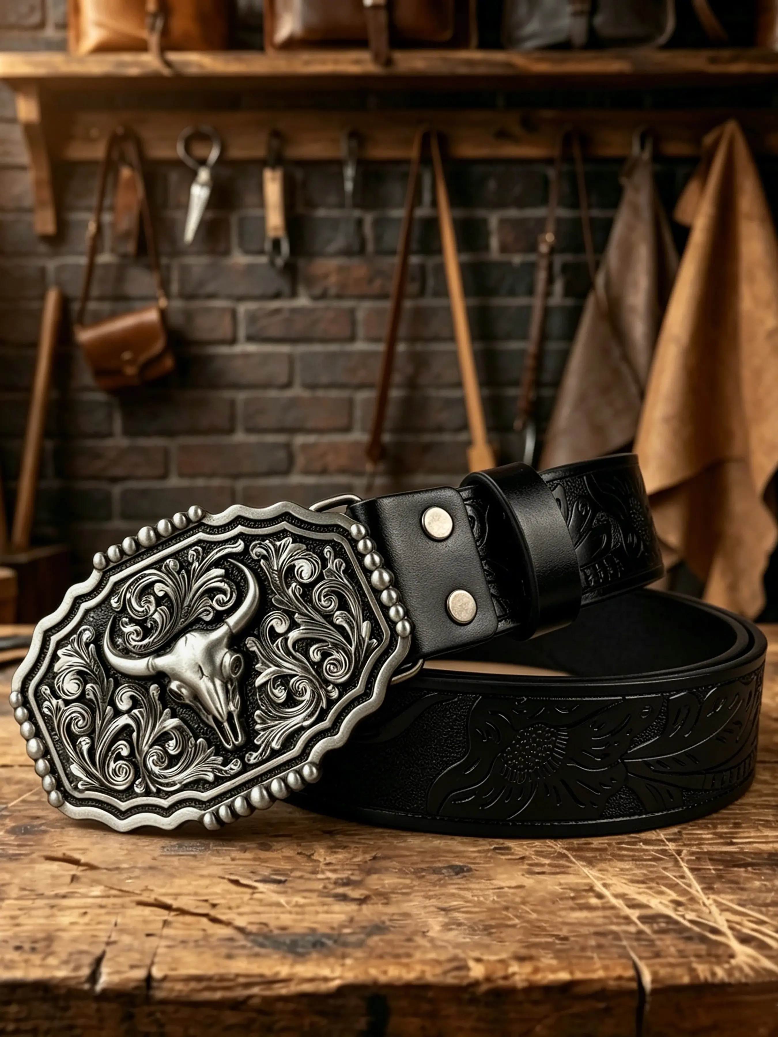 Unisex Western style waist belt, Pu Leather Belts, Cowboy Waist Belt, Cowboy Cowgirl Belt, seagrass bottom cow head shaped buckle, 1.46in/3.7cm wide embossed waist belt, perfect gift for Western denim.