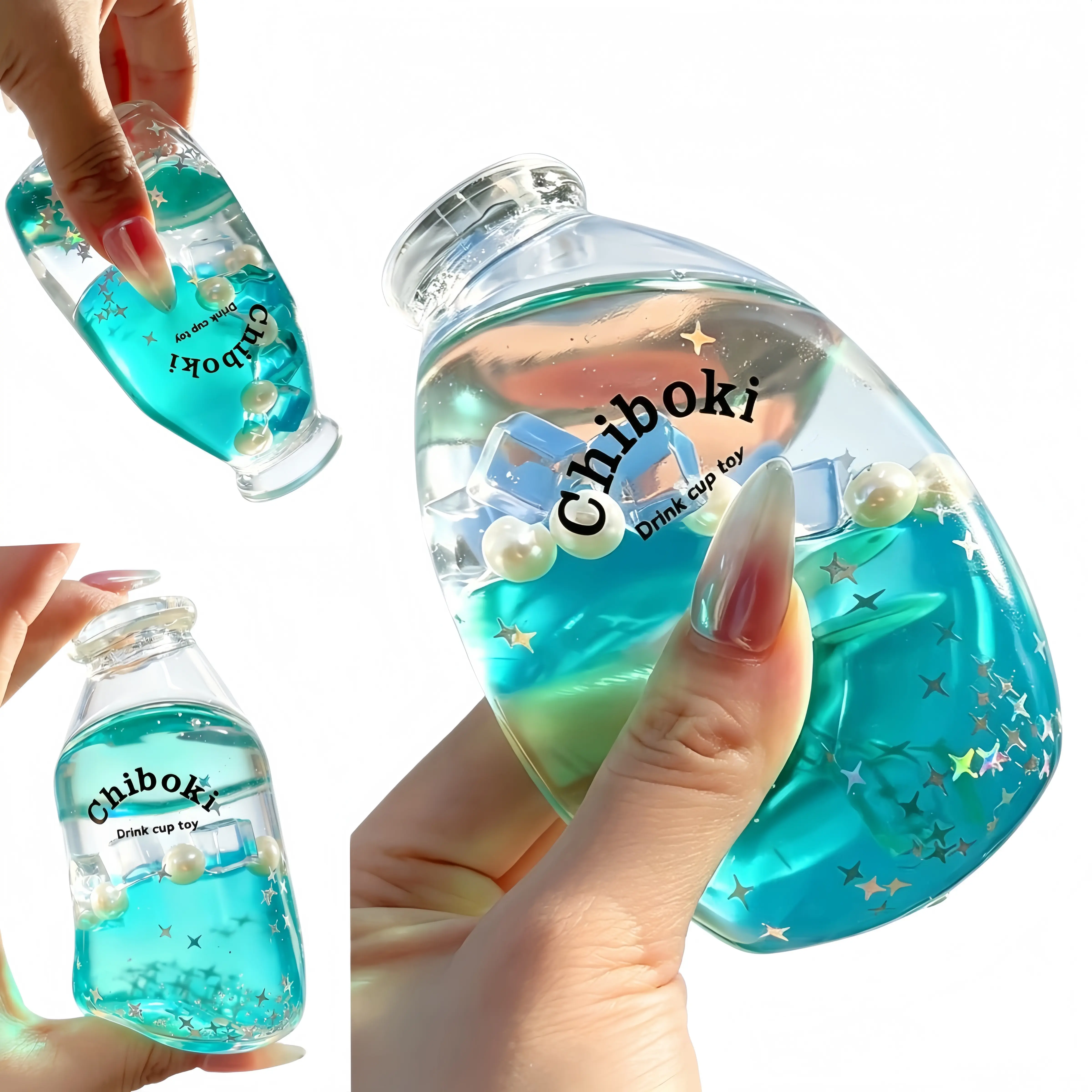 Stress Relief Liquid Bottle Squishy Fidget Toy, Mint Ocean Water fatkunOil Separation Floating Glitter Ornaments Squeeze Toy, ASMR Sensory Desktop Decor, Novelty Handheld Gift For Teens Adults Boys Girls