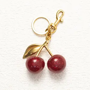 Red Cherry Keychain Bag Charm, Cute Cherry Purse Pendant, Stylish Handbag & Key Accessory for Women