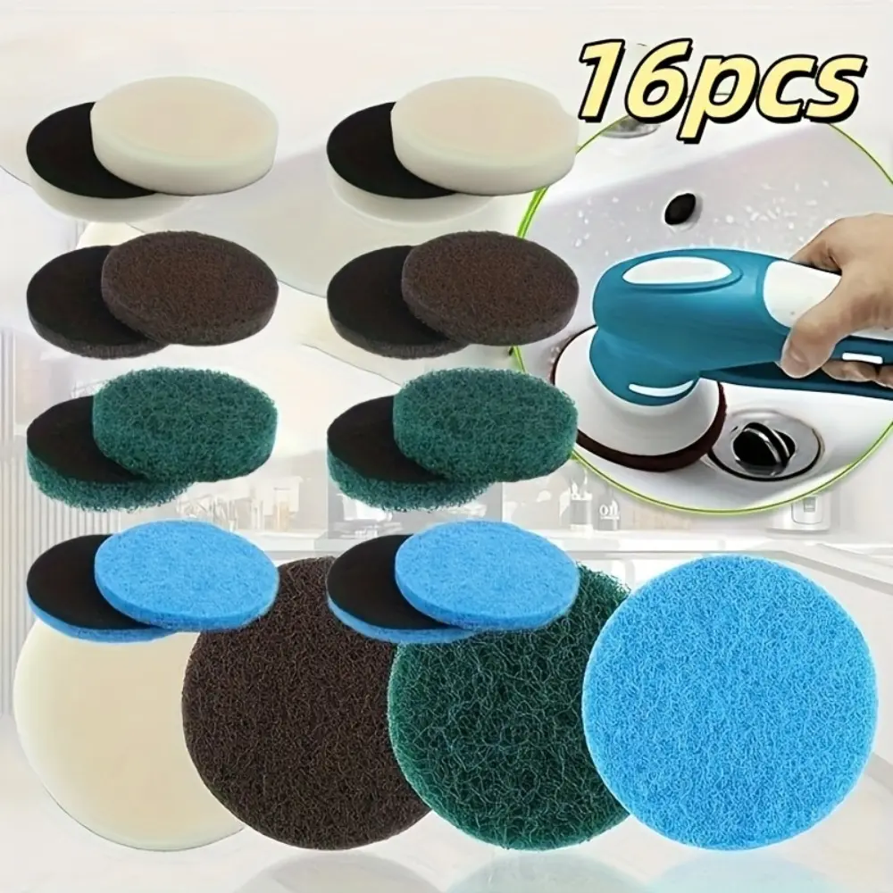 16pcs Power Brush Scouring Pads Electric Cleaning Brush Pad Set 4 Foam Pads 4 Kitchen Mats 4 Performance Pads 4 Microfibre Pads Abrasive Buffing Pads Replacement Indoor Outdoor Cleaning Kitchen Pad for Electric Cleaning Brush Universal Brush, Durable, Han