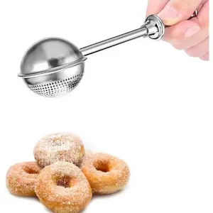 Powdered sugar jar dust collector, mini sieve flour dust collector, flour distributor, with spring handle, stainless steel one handed operation shaker dust collector, suitable for sugar powder, spices, and tea making