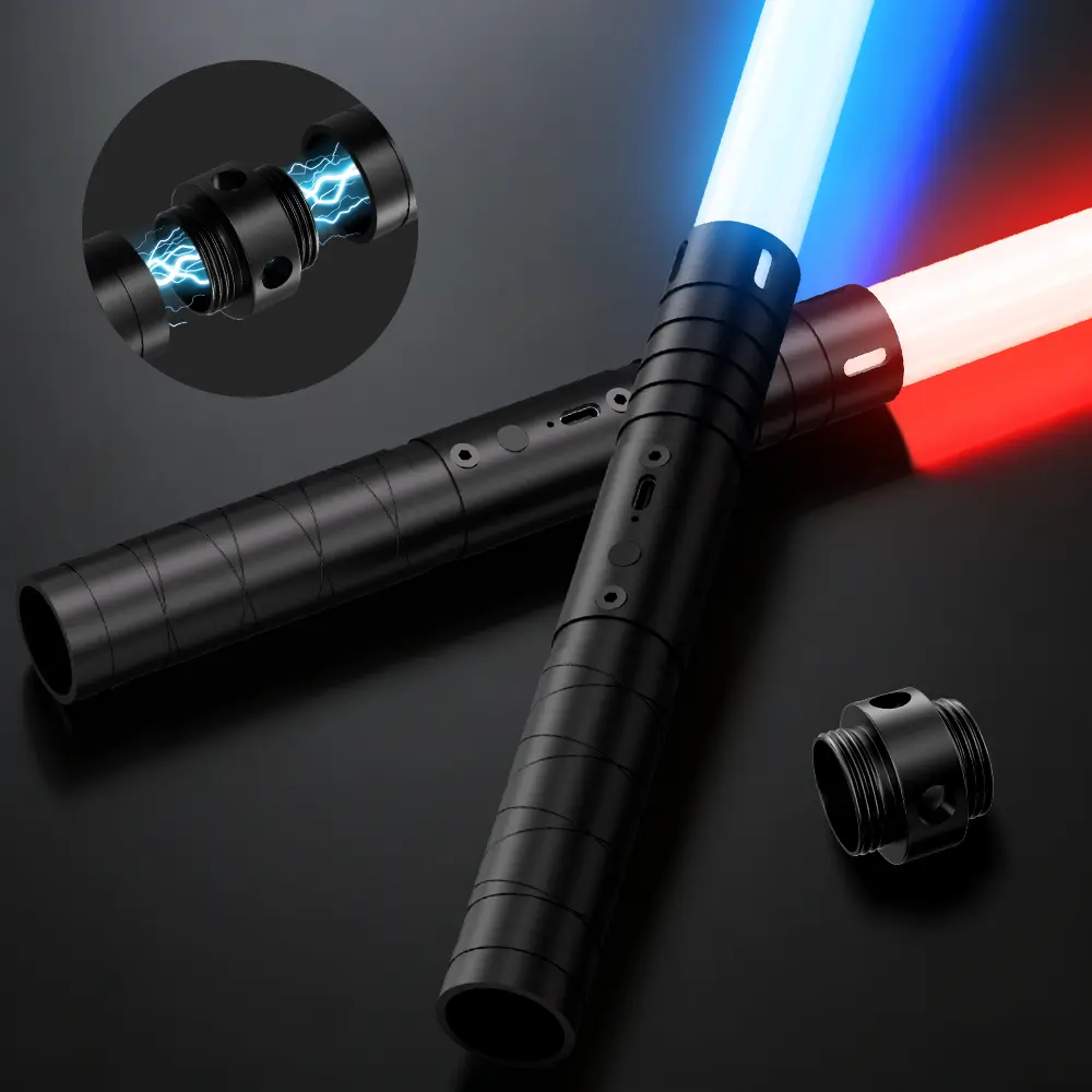 RGB Lightsaber 20RGB, 2 in 1 Light Saber  realistic Lightsaber gift for kids  Neopixel Dueling Lightsabers for 4 Modes & Sounds, USB-C Charge Light Sabers, Halloween costume party with metal swords, Thanksgiving (Black)