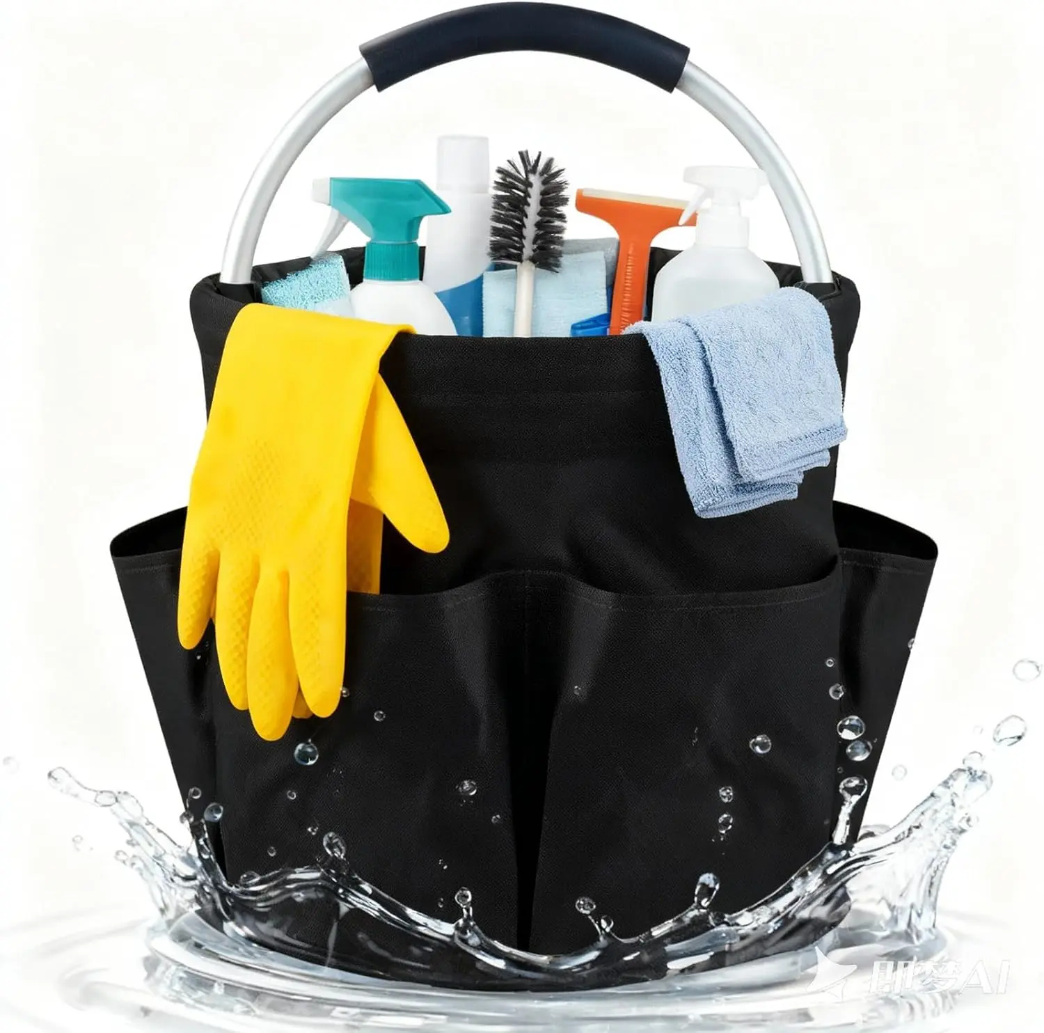 17L Cleaning Caddy With Handle, Foldable Storage Cleaning Product Organizer, Cleaning Caddy for Cleaning Supplies Outdoor Camping, Portable Multifunctional Cleaning Bucket tool Bag Organizer