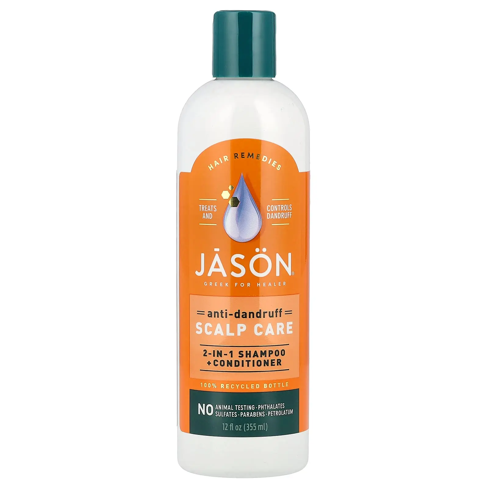 Jason Natural Anti-Dandruff Scalp Care, 2 In 1 Shampoo + Conditioner, 12 fl oz (355 ml)
