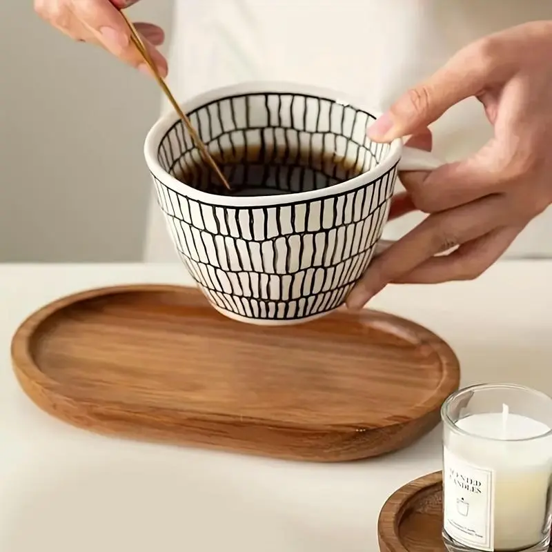 Wooden Serving Tray, Oval Wooden Serving Tray, Multipurpose Wood Platter for Home and Restaurant, Ideal for Breakfast, Desserts, Coffee, Tableware