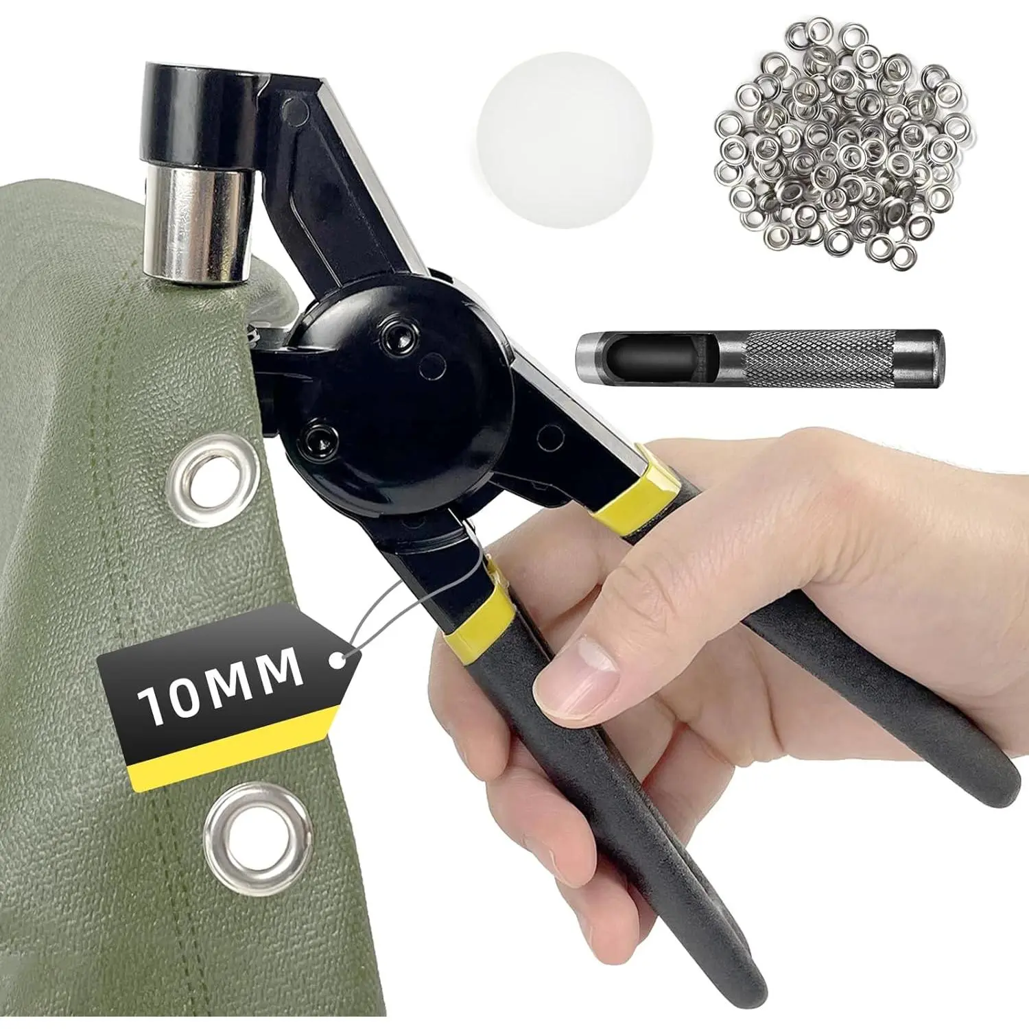 Grommet Tool Kit, 3/8 inch Handheld Eyelet Kit Manual Grommet Press Machine with 500 count 10 mm Grommets