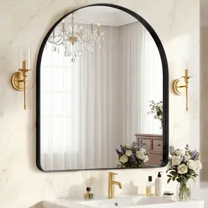 Sweetcrispy Luxury Arched Bathroom Mirror - High-Clarity Shatterproof Tempered Glass Mirror with Metal Deep Frame, Hanging or Leaning Design, Styrofoam Pack for Living Room, Dresser, Mirrors