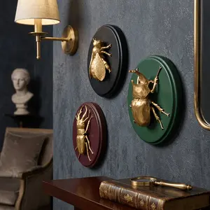 Modern Gold Beetle Wall Mount Set, 3D Golden Insect Wall Art Decor, Gothic Natural Inspiration Sculpture, Living Room & Dining Room Accent
