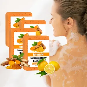 Lemon Turmeric kojic soap,Turmeric Lemon Curd Ginger Handmade Cold Process Soap, Bath and Face Cleansing Granular Bar，soap for face complexion，Improve black spots，soap bars for body  ，Gentle Soap  Improve Complexion Remove Black Spots Natural Citrus