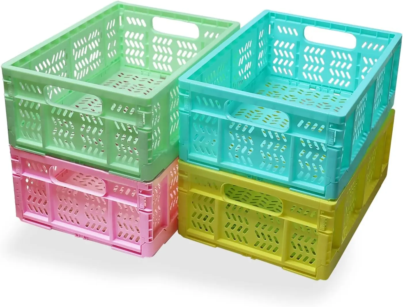 20L 4Pack Mix Colors Collapsible Folding Plastic Storage Crates Organizer for Home Office and Outdoor Use