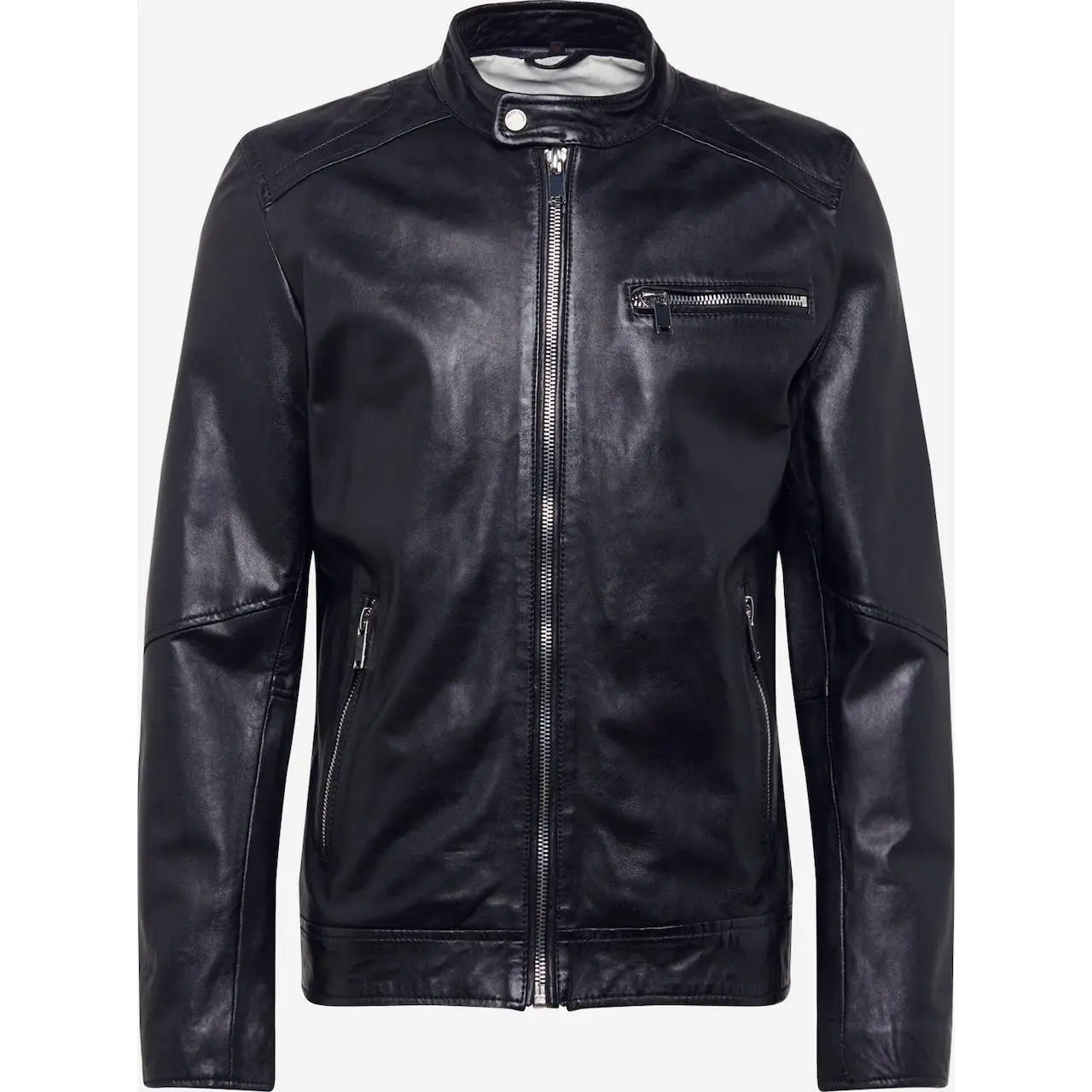 Men's Leather Cafe Racer Jacket – Black or Cognac Minimal Biker