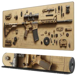 BHJLAXR Creative Gun Blueprint Design Mouse Pad, Anti-slip Rubber Base Gaming Mouse Pad, Large Desk Keyboard Mouse Mat for Office & Home, Universal Mouse Pad, Gaming Accessory