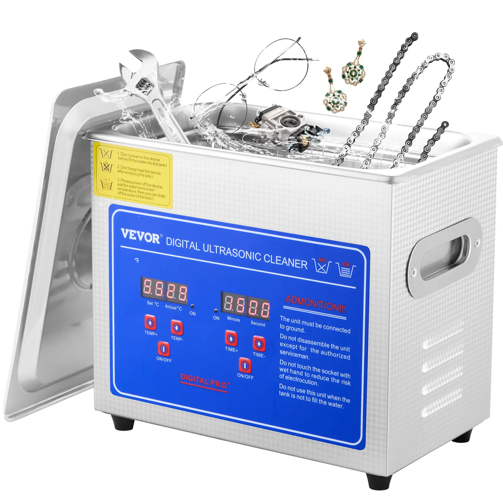 【Summerfinds】VEVOR Professional Ultrasonic Cleaner 3 L Ultrasonic Jewelry Cleaner with Digital Timer & HeaterStainless Steel Industrial Sonic Cleaner 40kHz for GlassesWatchesRingsSmall Parts, Cleaning Temperature, Grease And Grime