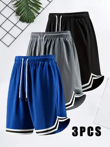 Men's Outdoor Sports Basketball Shorts, Athletic Bottoms, 3-Pack Summer New, Polyester Fiber Wear-Resistant Fabric, Side Pockets & Waist Drawstring