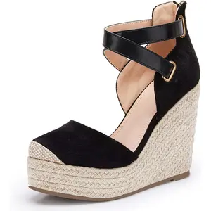 Coutgo Womens Wedge Espadrille Ankle Strap Closed Cap Toe Platform Heeled Sandals Elegant High Heel