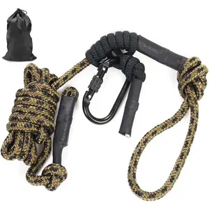 10ft 4000lbs Strength Climbing Rope with Rope Carabiner, Adjustable Prusik Tether, Fall Arrest System, Replacement Tree Strap, Tree Stand Safety Lifeline for Climbing Sticks, Hunting Gear