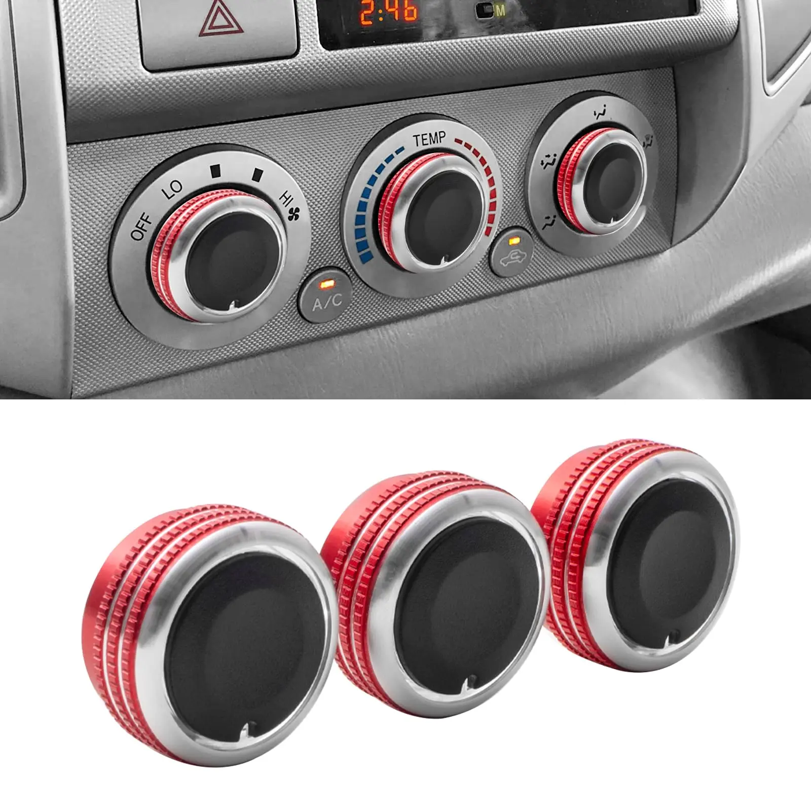 Compatible with Toyota Tacoma 2005-2015 A/C Air Conditioning Control Switch Knob Button, HVAC Control Knob Tacoma Heater Temperature HVAC Fan Control Knob (A Set of 3 Knobs) - Red