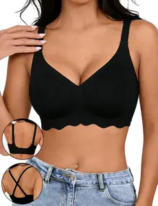Hicloth Seamless Steel Ring Free Women Bra Breathable Back Smooth Adjustable Straps W Shape Jelly Stick Support Comfortable Slimming Appearance No Underwire