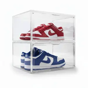 Kicks & Co Shoe Display Box XL Stackable 2 Pack Durable Plastic with Magnetic Access for Men's Size 13.5 Sneakers