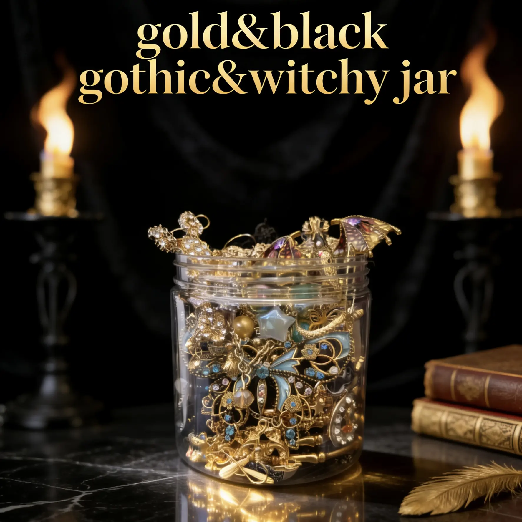 Jollyhit Black & Gold Gothic Jewelry Jar – 30PCS Pre-Packed Theme Set,Christmas Gift | Bestie Gift | Gift for Daughter | Dark Aesthetic Goth Accessories summerwins