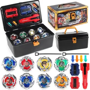 8pcs Bey X BX Metal Spinning Top Gyro Starter Booster with LR Right/Left Ripcord Launcher Grip+ Storage Box Case Anime Toys Set Children Kids Gift
