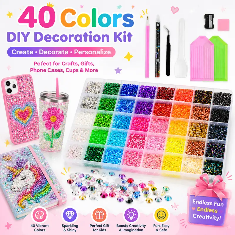 High Reflective Rhinestone Bedazzling Kit - 34000Pcs 40Colors 3mm Jelly Flatbacks, Decoration Beads for Bracelets, Resin Gems Jewelry-Making Kits, DIY Jewelry Handcrafting Accessories, Class of 2026 Graduation Gift for Adults
