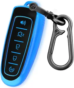 for Ford Key Fob Cover with Keychain,Key Fob Cover Case Shell Compatible with Ford C-Max Edge Escape Expedition Explorer Flex Focus Taurus Lincoln MKS MKT MKX Smart Key (Blue)