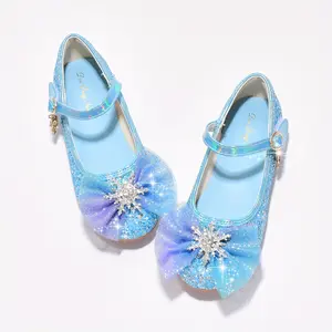 New And Autumn Blue Crystal Shoes Girls, Soft-Soled Princess Shoes Little Girls