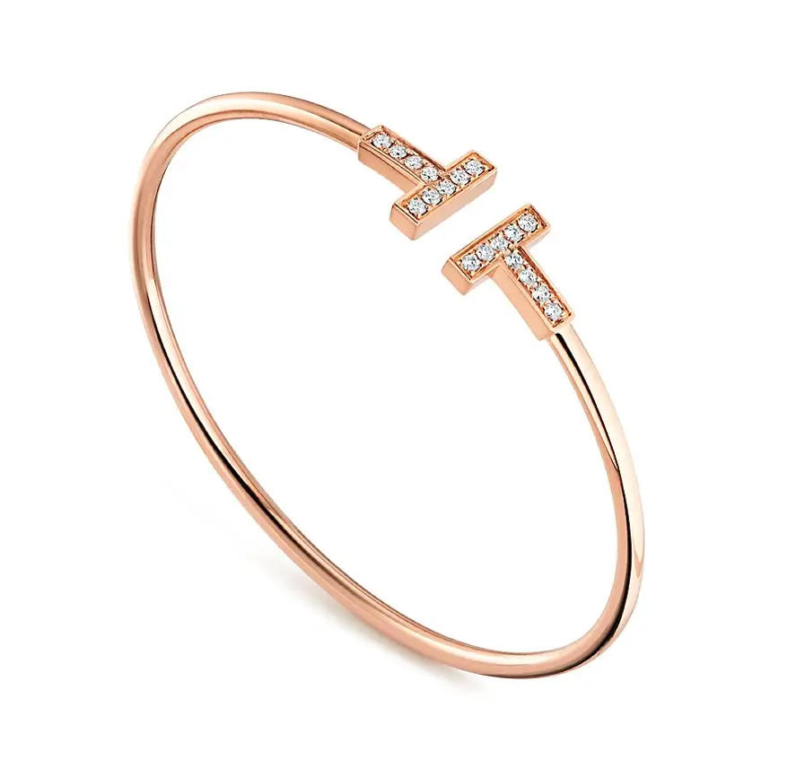 Pre-owned Tiffany T Paved Wire Bracelet in rose Gold Diamond Encrusted Bracelet Adjustable Bracelets