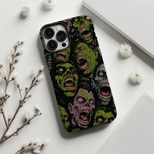 Zombie Horror iPhone Case, Grunge Undead Art Cover, Creepy Green Skull Design, MagSafe Compatible, iPhone 16 15 14 13 12 Pro Max,