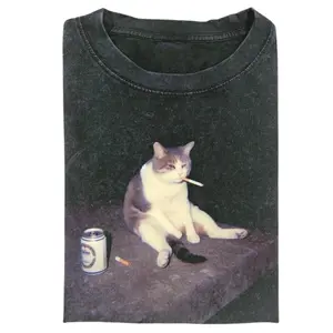 Comfort Colors Cat smoke Funny Animal Graphic Tee, Menswear Womenswear Streetwear Cotton Comfort