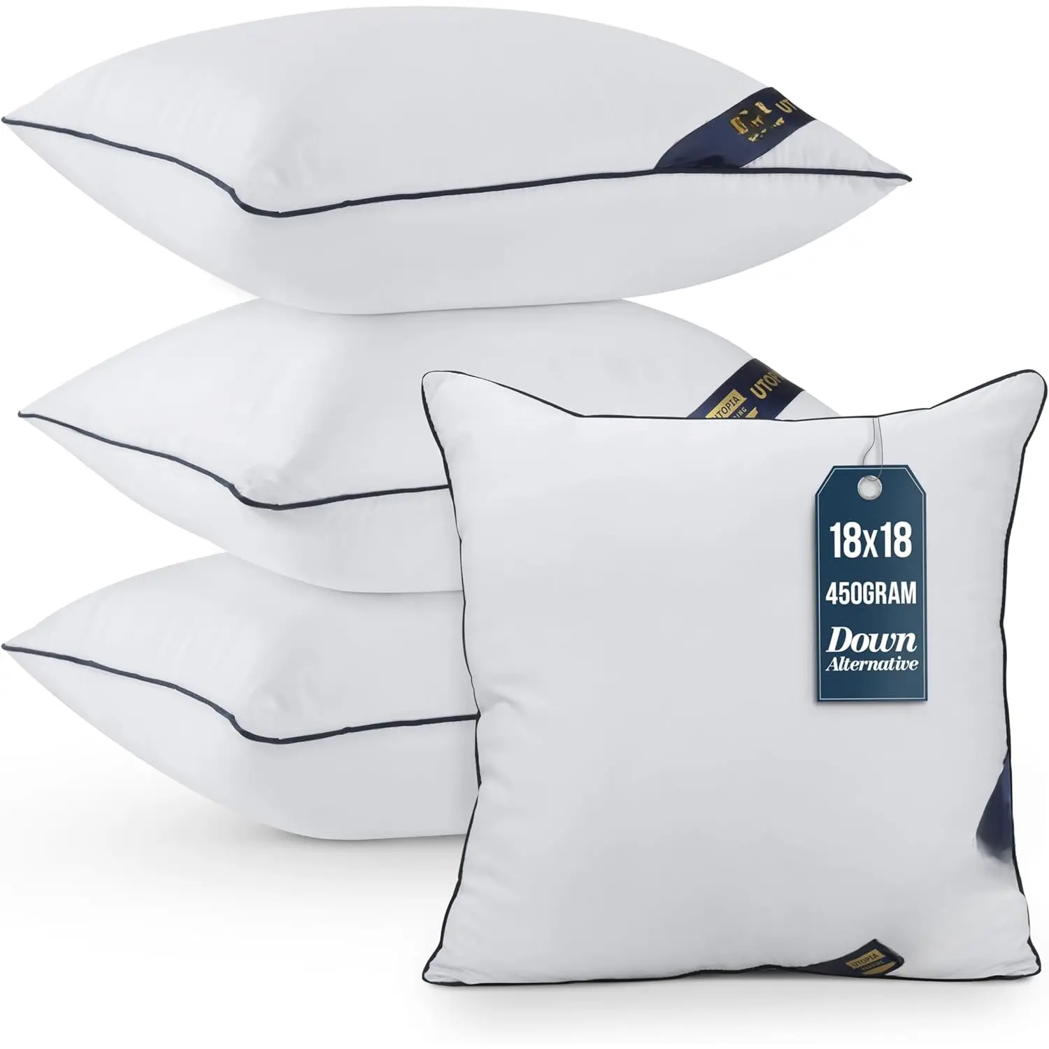 Throw Pillow Inserts (Pack of 4, White), 18 x 18 Inches Decorative Indoor Pillows for Sofa, Bed, Couch, Cushion Sham Stuffer